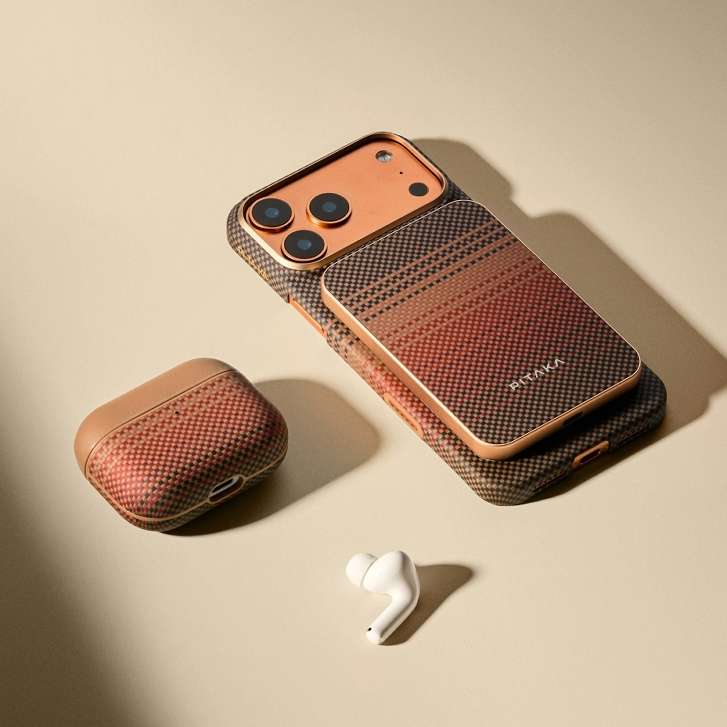 Matching PITAKA AirPods Pro case and phone case