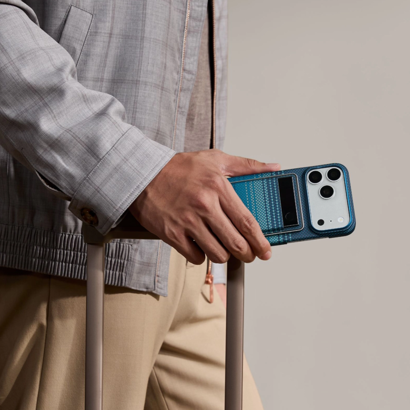 MagMod Card Sleeve attached to a phone while traveling