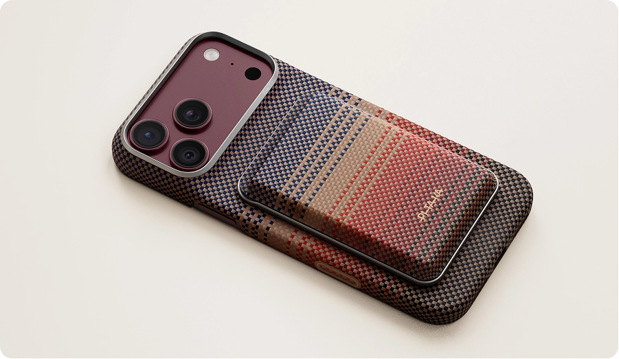 Sunset phone with a MagMod Wallet attached