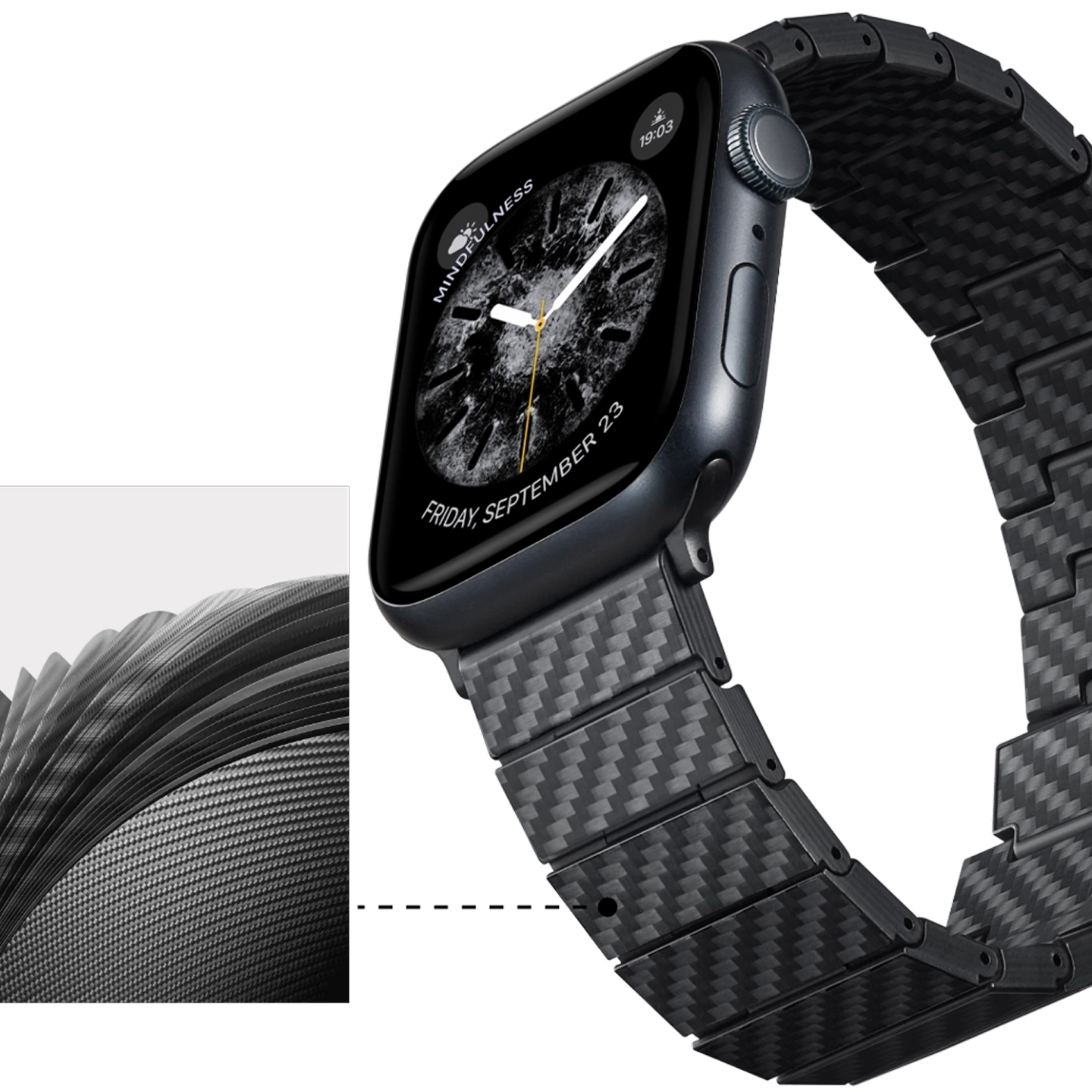 Layered 1K carbon fiber construction of the Apple Watch Band