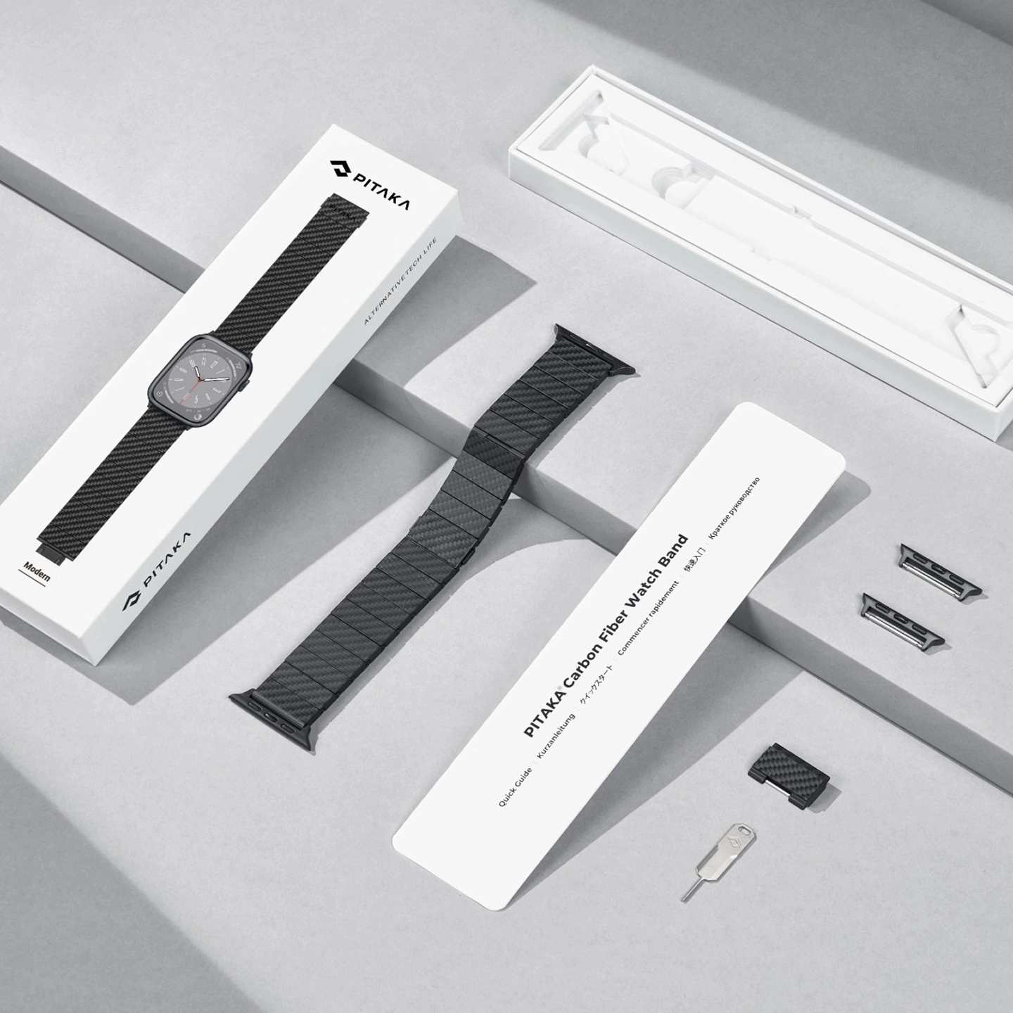 Carbon Fiber Apple Watch Band and included accessories