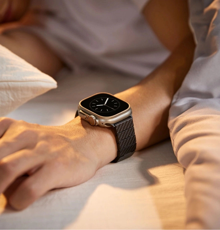Carbon fiber watch band worn during sleep