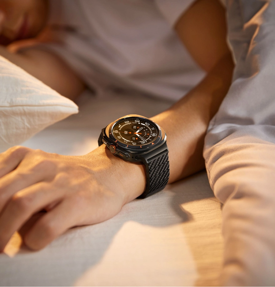 Carbon fiber watch band worn during sleep